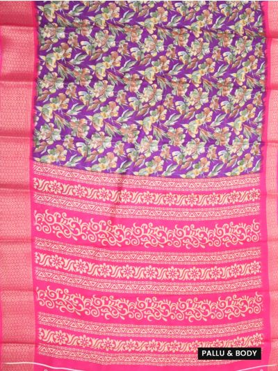 BlossomEase Art Tussar Floral Design Contrast Border Saree
