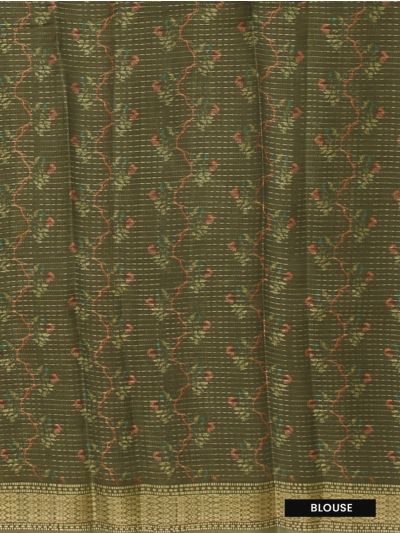 BlossomEase Art Tussar Peacock Arch Floral Design with Border Saree