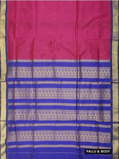 Gracecharm Kalyani Cotton Checked Design Contrast Border Saree