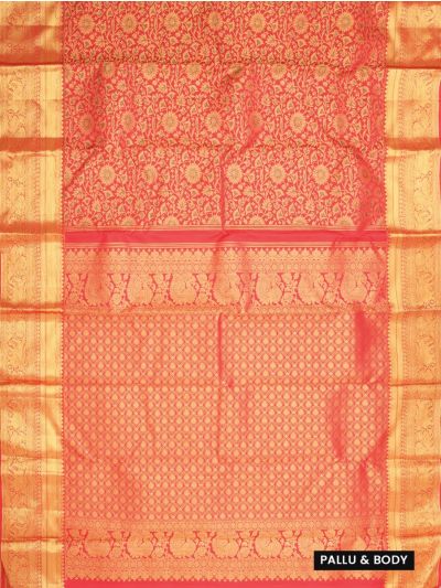 Vivaha Pure Silk Bridal Kanchipuram Jacquard Floral Motif with Zari Border Saree