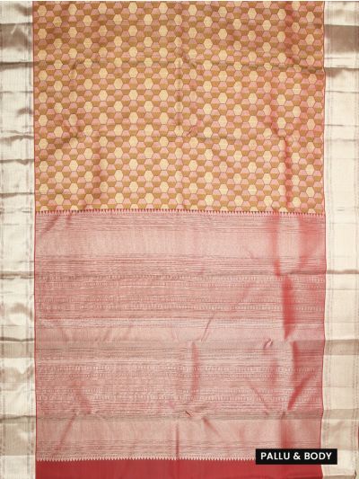 Vivaha Pure Silk Kanchipuram Wedding Geometric Cube Design with Zari Border Saree
