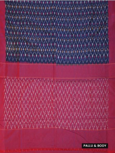 Gracecharm Pochampally Cotton Ikat Geometric Design with Border Saree