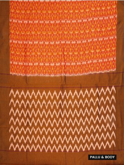 Gracecharm Pochampally Cotton Ikat Geometric Design with Border Saree
