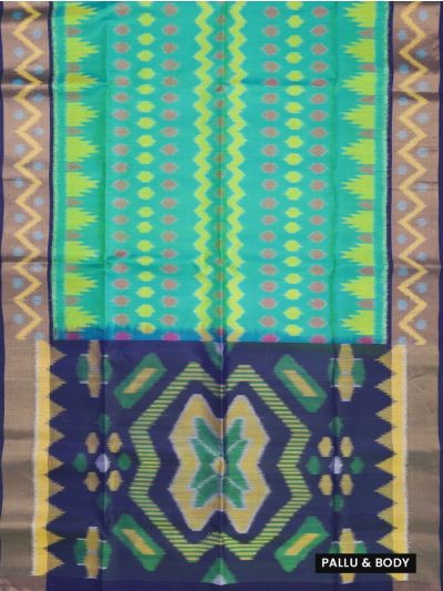 Gracecharm Pure Soft Silk Ikat Geometric Design with Border Saree