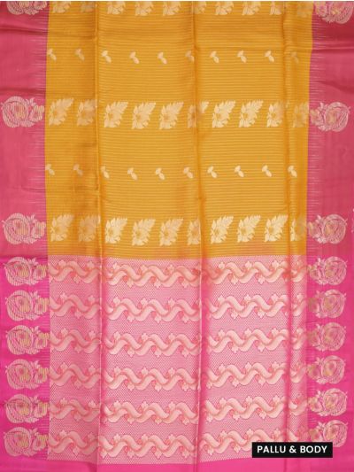 Mau Fancy Striped and Floral Butta Design with Contrast Border Saree