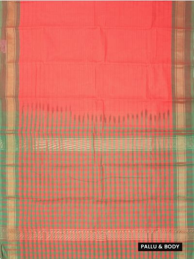 Gracecharm Elegant Kanchi Cotton Self-Striped Design Contrast Border Saree