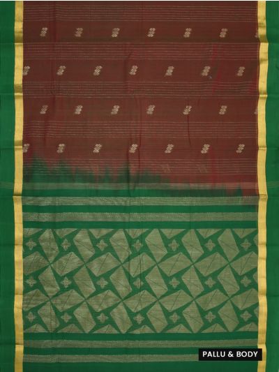 Gracecharm Elegant Kanchi Cotton Striped Butta Design Contrast Border Saree