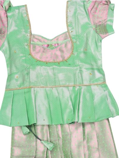 Charming Girls Mint Green Readymade Art Silk Pattu Pavadai Set