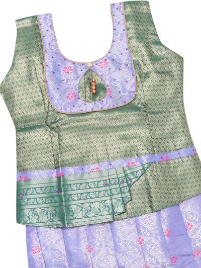 Charming Girls Sage Green Art Silk Pattu Pavadai Set
