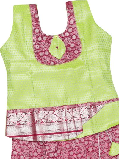 Charming Girls Lime Green Readymade Art Silk Pattu Pavadai Set