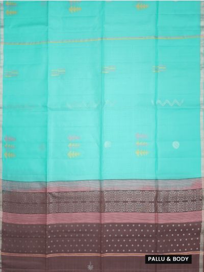Kanmanie Soft Silk Geometric Triangle and Coin Butta with 1 Inch Tissue Border Saree