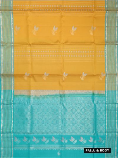 Kanmanie Soft Silk Paisley Butta with 5 Inch Zari Lines Border Saree