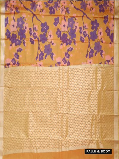 Gracecharm Art Soft Silk Cherry Blossom Floral Print Border Saree