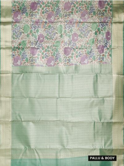 Gracecharm Art Soft Silk Cabbage Rose Floral Print Border Saree