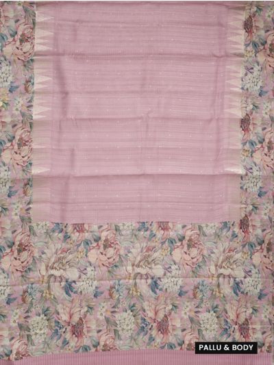 Gracecharm Semi Tussar Silk Dot Butta with Floral Garden Border Saree