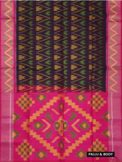 Gracecharm Pure Soft Silk Ikat Geometric Motif Contrast Border Saree
