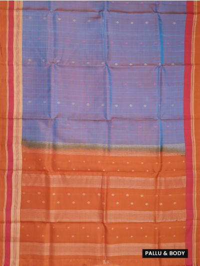 Kanmanie Soft Silk Checked Dual-Tone Butta with 6 Inch Traditional Border Saree