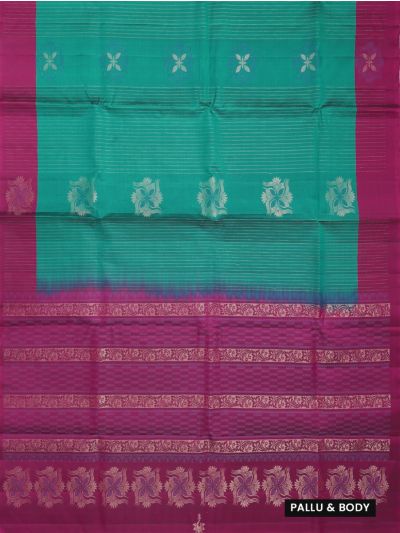 Kanmanie Soft Silk Dual Floral Butta Zari Stripe with 5 Inch Asthiri Butta Border Saree