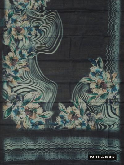 Gracecharm Semi Tussar Floral Cluster Abstract Ripple Printed Saree