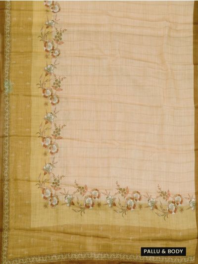 Gracecharm Semi Tussar L-Shape Floral Garland Butta Border Printed Saree