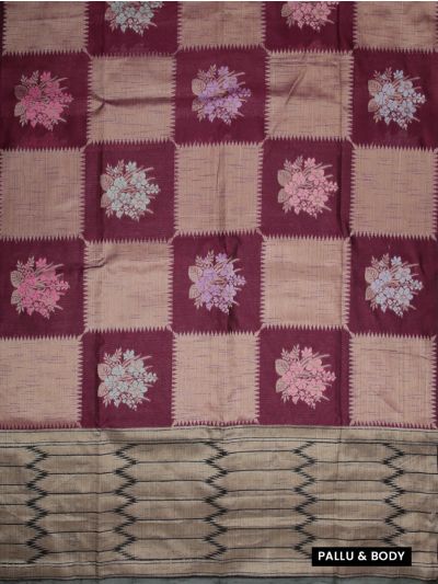 Gracecharm Kota Tussar Floral Bouquet Check Zigzag Stripe Pallu Saree