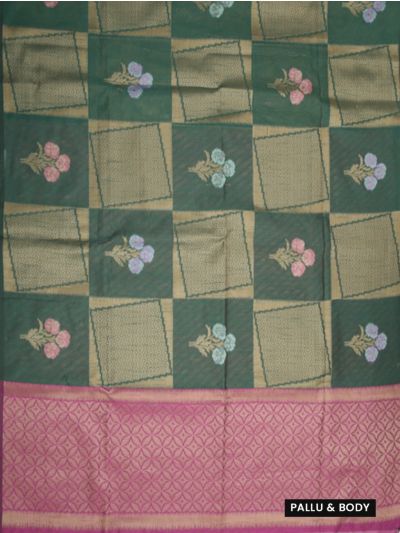 Gracecharm Kota Tussar Floral Spray Check Petal Lattice Pallu Saree