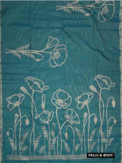 Gracecharm Kota Linen Poppy Floral Motif Garden Pallu Saree
