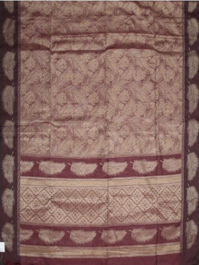 Gracecharm Kota Tussar Tropical Leaf Jaal Feather Border Trellis Pallu Saree