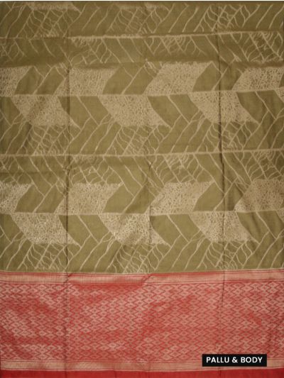 Gracecharm Kota Tussar Chevron Leaf Jaal Contrast Trellis Pallu Saree