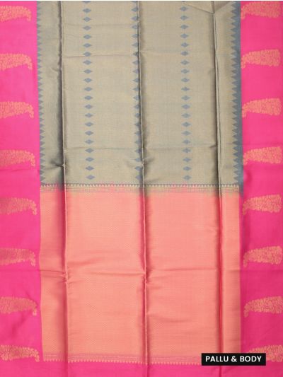 Gracecharm Semi Dupion Diamond Stripe Floral Paisley Border Saree