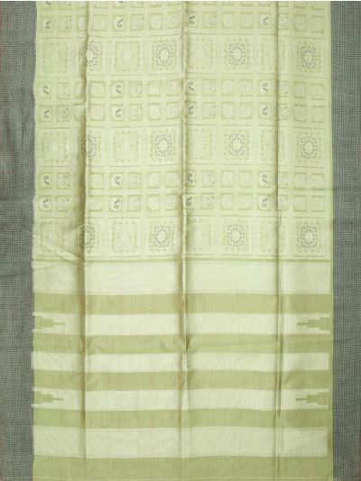 Gracecharm Semi Dupion Peacock Floral Medallion Grid Stripe Pallu Saree
