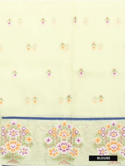 Gracecharm Semi Dupion Pinstripe Multicolour Floral Tree Border Saree