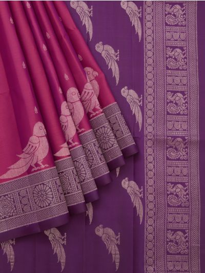 Gracecharm Pure Soft Silk Paisley Butta Parrot Motif Pallu Saree