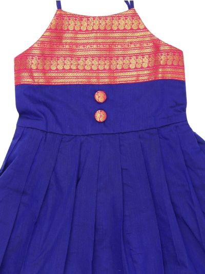 Kutty Kanmanie Girls Poly Cotton Contrast Border Pleated Frock