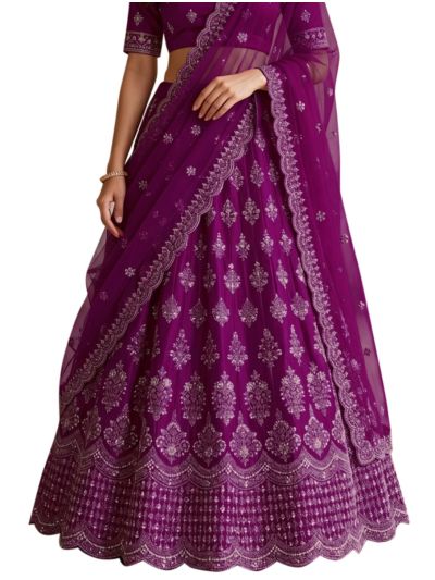 Graceful Essence Twill Net Floral Embroidered Semi-Stitched Lehenga Choli