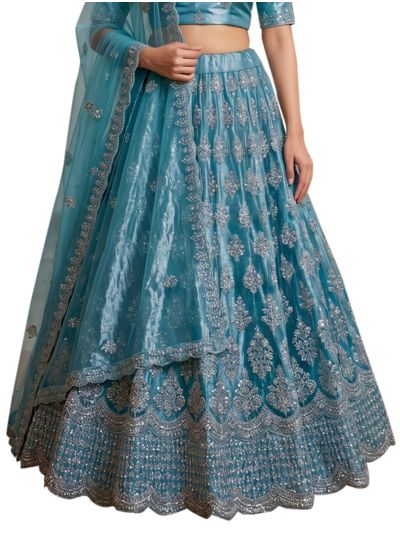 Graceful Essence Twill Net Floral Butta Embroidered Semi-Stitched Lehenga Choli