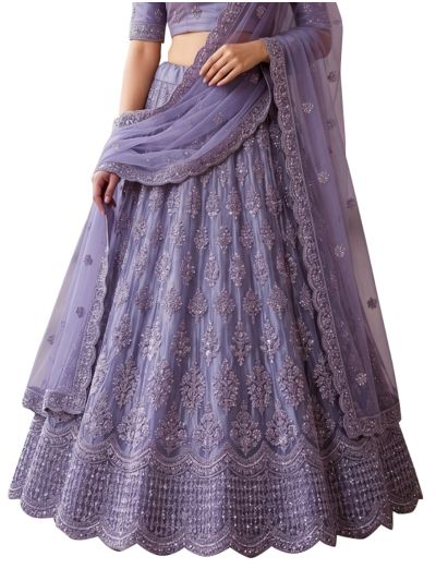 Graceful Essence Twill Net Floral Embroidered Semi-Stitched Lehenga Choli