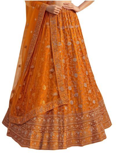 Graceful Essence Net Floral Vine Embroidered Semi-Stitched Lehenga Choli