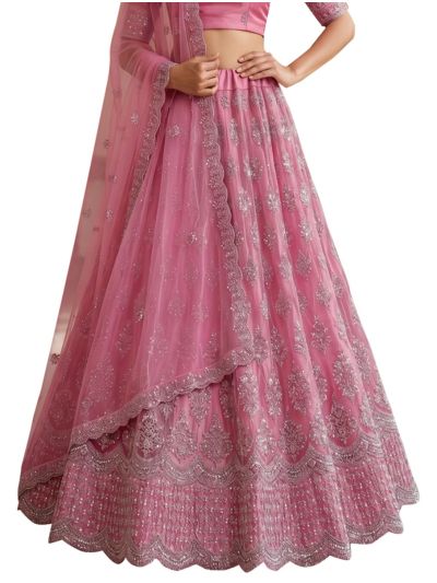 Graceful Essence Twill Net Embroidered Semi-Stitched Lehenga Choli  