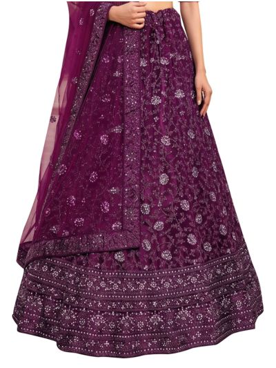 Graceful Essence Net Floral Jaal Embroidered Semi-Stitched Lehenga Choli