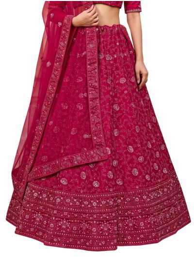 Graceful Essence Net Floral Vine Embroidered Semi-Stitched Lehenga Choli