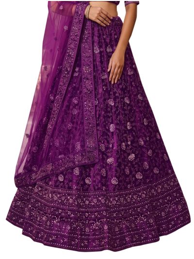Graceful Essence Net Vine Jaal Embroidered Semi-Stitched Lehenga Choli