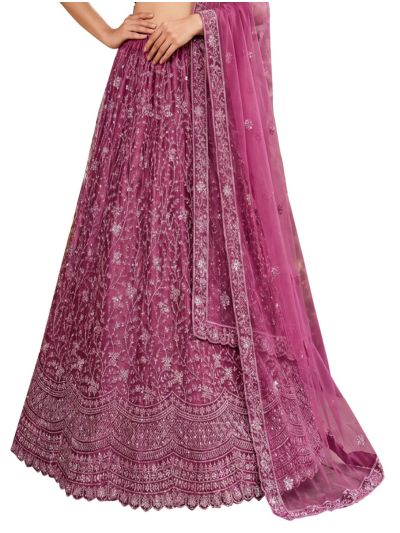Graceful Essence Net Botanical Jaal Embroidered Semi-Stitched Lehenga Choli