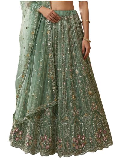 Graceful Essence Twill Net Arch Embroidered Semi-Stitched Lehenga Choli