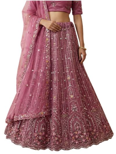 Graceful Essence Twill Net Mughal Arch Embroidered Semi-Stitched Lehenga Choli