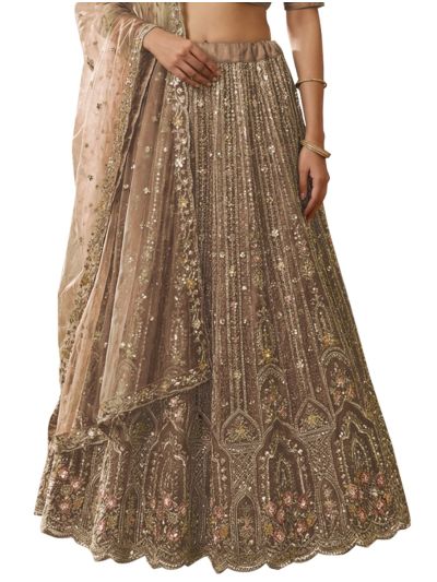 Graceful Essence Twill Net Mughal Panel Semi-Stitched Lehenga Choli