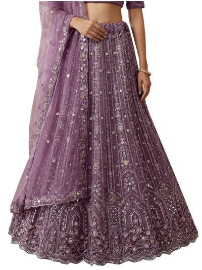 Graceful Essence Twill Net Mughal Jaal Semi-Stitched Lehenga Choli