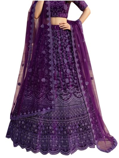 Graceful Essence Net Floral Vine Jaal Semi-Stitched Lehenga Choli