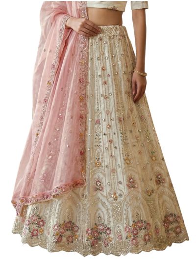 Graceful Essence Twill Net Floral Arch Semi-Stitched Lehenga Choli