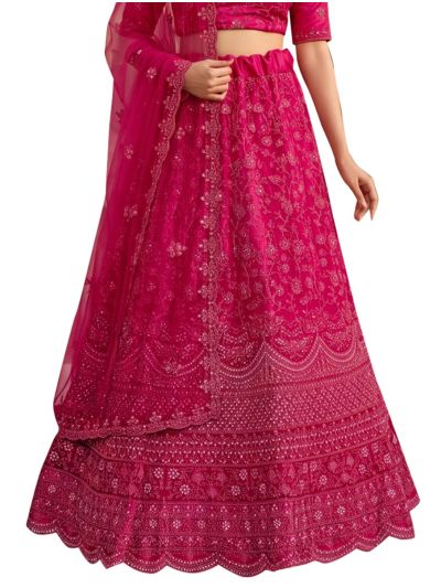 Graceful Essence Net Floral Vine Jaal Semi-Stitched Lehenga Choli